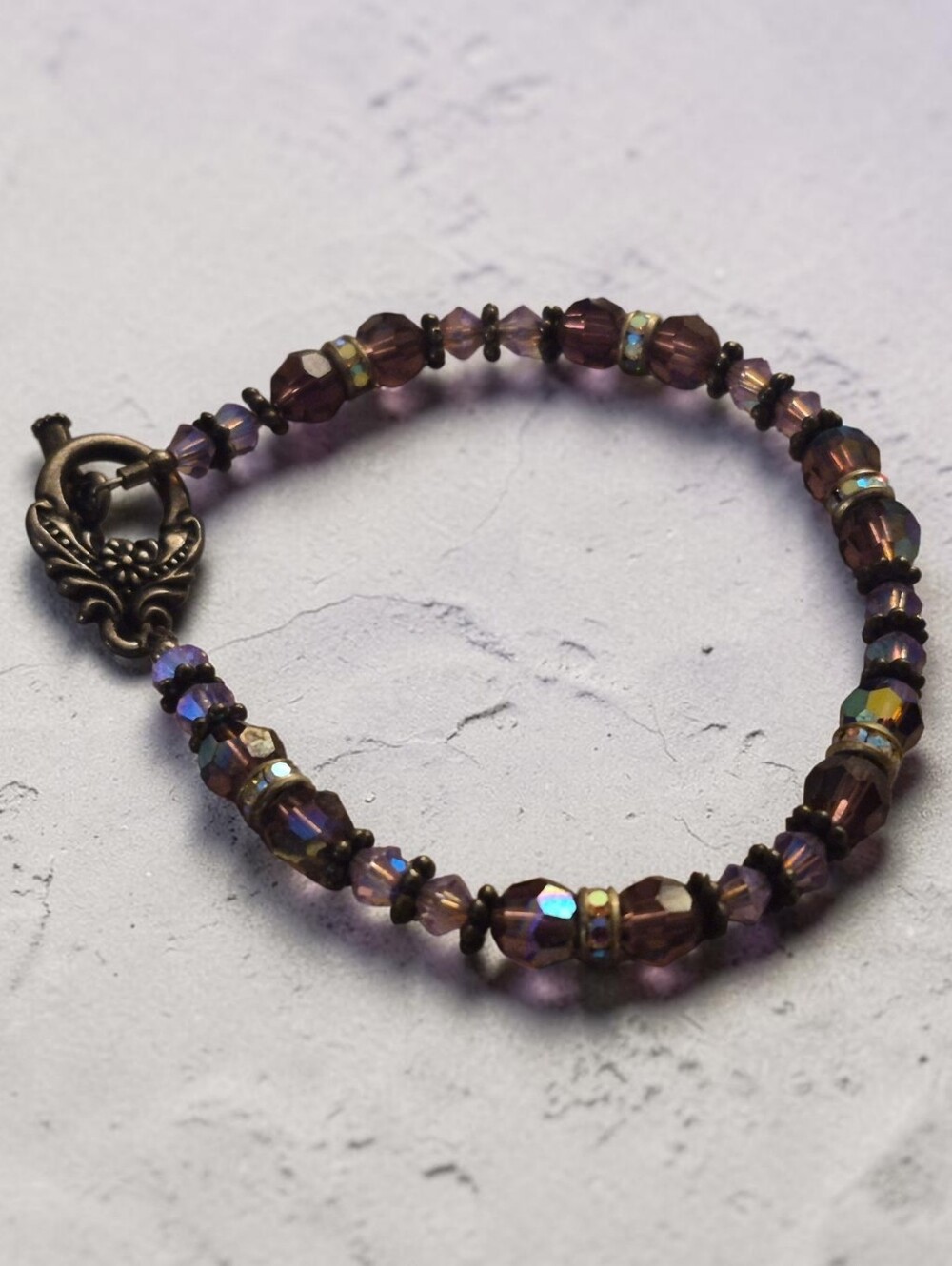 Handcrafted Purple Beaded Bracelet with Antique-Style Clasp